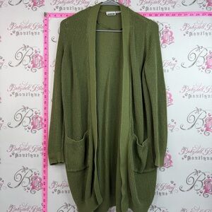 Noisy May cardigan long sweater knit green Olive Open-Front Ribbed Knit Cardigan